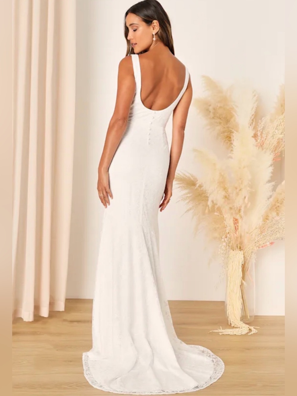 Lulu's White Lace Scoop-Back Wedding Gown